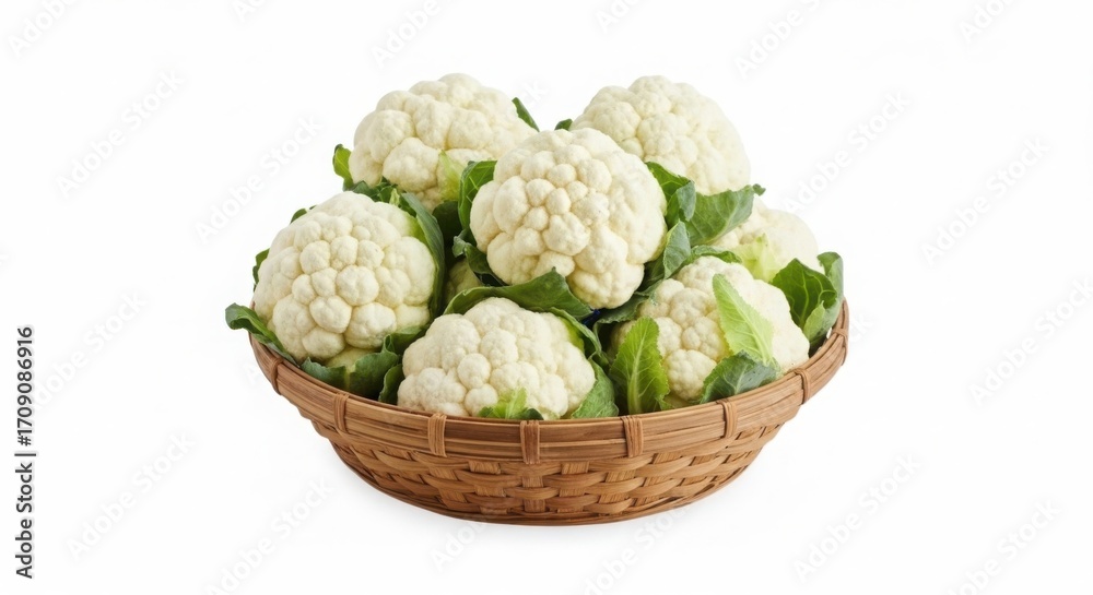 Fototapeta premium Fresh cauliflower florets in a woven basket