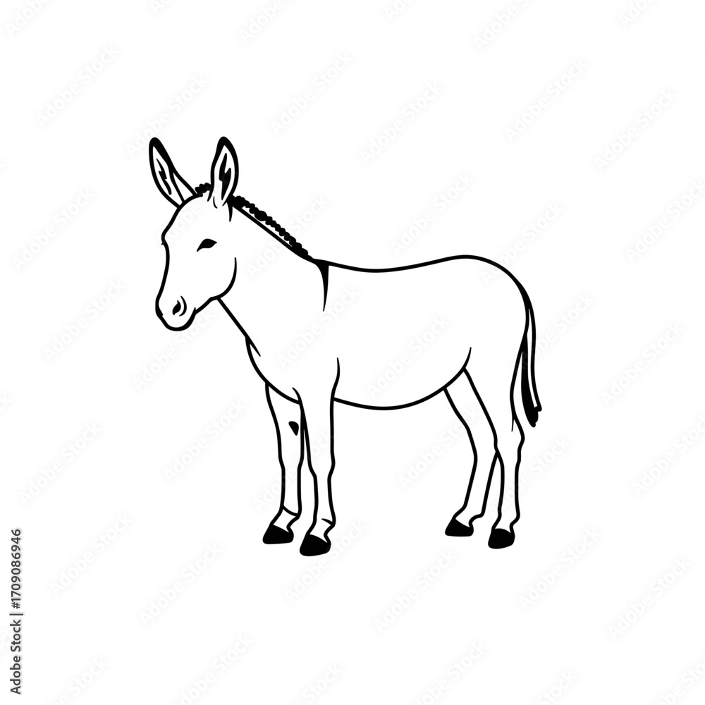 Obraz premium Profile View of a Donkey with Braided Mane, Simple Line Art Illustration