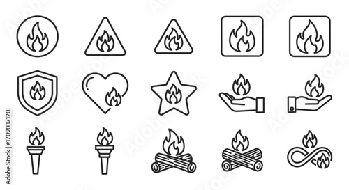 Fire Icons Set Vector Illustration