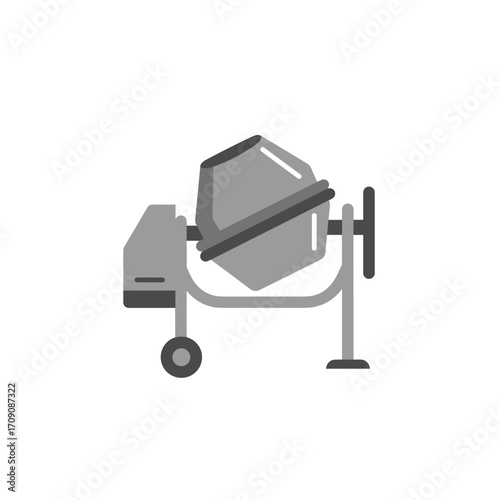 Gray Concrete Mixer with Rotating Drum and Support Frame Illustration