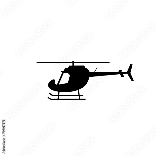 Sleek Black Helicopter Silhouette Depicting Flight and Transportation