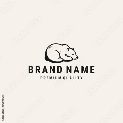 Bear sleep logo vector hipster vintage icon illustration