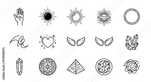Collection of Mystical and Spiritual Line Art Symbols and Icons
