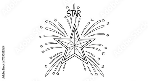 Black and White Star with Bursting Lines Illustration