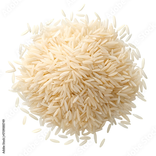 Top View Of Long Grain White Rice Pile Isolated On Black Background basmati