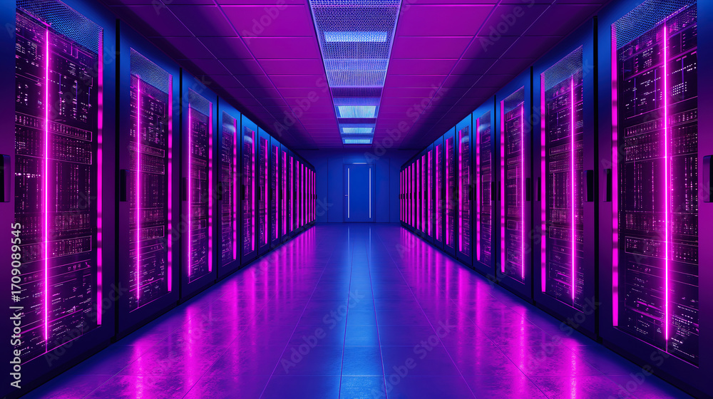 Fototapeta premium Glorious network server room with computers for digital tv ip communications
