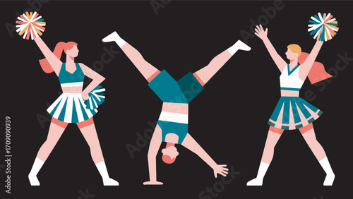 Illustration Of A Female Figure Doing Cheerleading Movements Vector Design Template