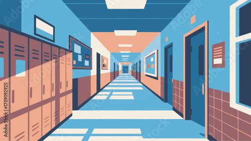 Illustration Of A Quiet And Clean School Corridor Vector Design Template
