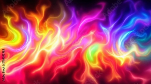 Abstract Vibrant Neon Flame Pattern Background with Luminous Glowing Colors and Dynamic Swirling Energy