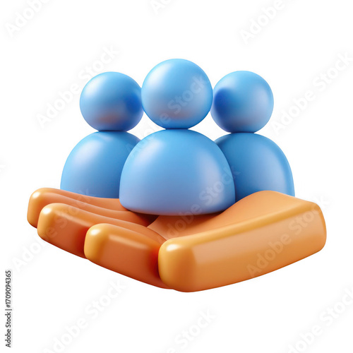 Abstract 3d group icon representing teamwork and community support isolated on transparent background