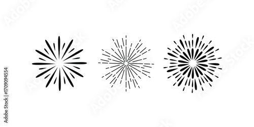 Flat liner sunburst vector illustration with radial rays, ideal for comic effects, vintage design, highlight backgrounds, and dynamic graphic accents