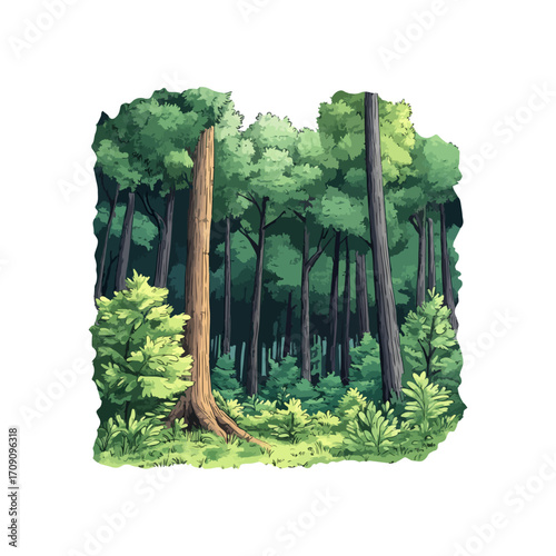 dense forest view hand drawn illustration