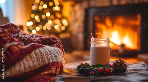 Wallpaper Mural  Cozy winter evening scene featuring a warm beverage and holiday ambience Torontodigital.ca