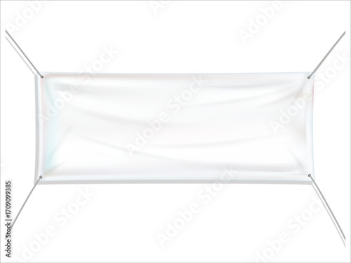 Realistic 3D white fabric banner template in vector format with folds and soft texture perfect for advertising mockups displays and promotional graphics