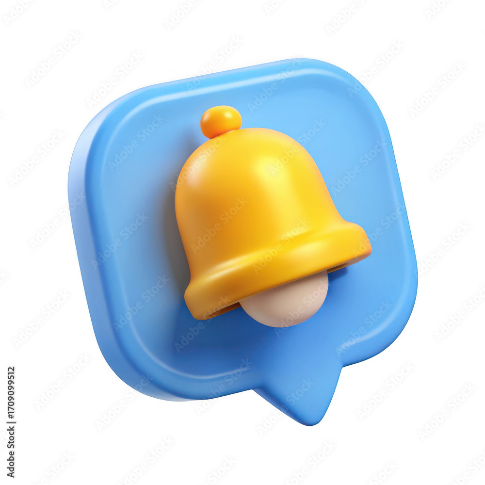 Fototapeta premium 3d notification bell icon on a light blue speech bubble isolated on transparent background
