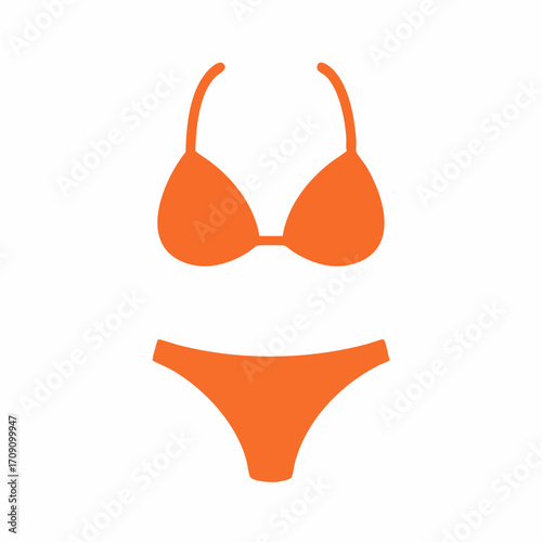 Vibrant Orange Two-Piece Bikini Set with Halter Straps, Summer Beachwear