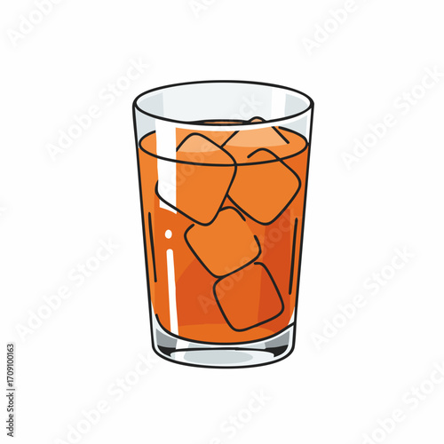 Refreshing Orange Drink with Ice Cubes in a Clear Glass Illustration