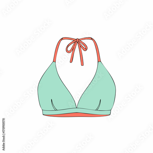 Pastel Green and Coral Tie-Back Bikini Top Design