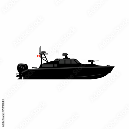 Silhouette of a Military Patrol Boat with Armament