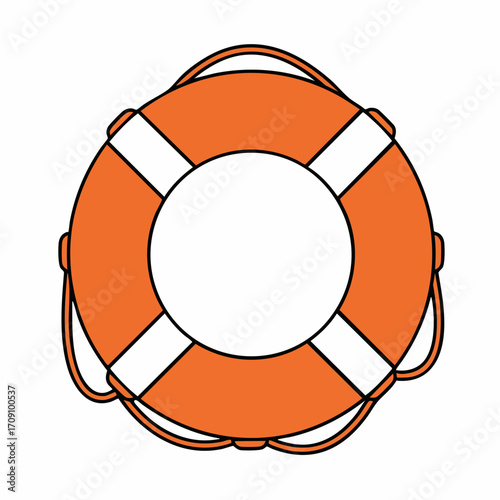 Bright Orange Life Preserver with White Accents and Handles, Top View.
