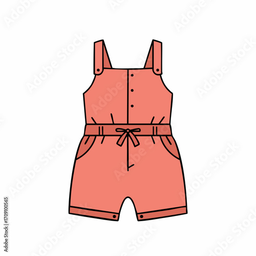 Coral-Colored Sleeveless Romper Design with Waist Tie