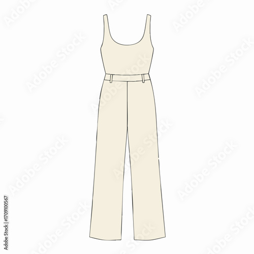 Cream-colored jumpsuit with tank top style bodice and wide-leg pants illustration
