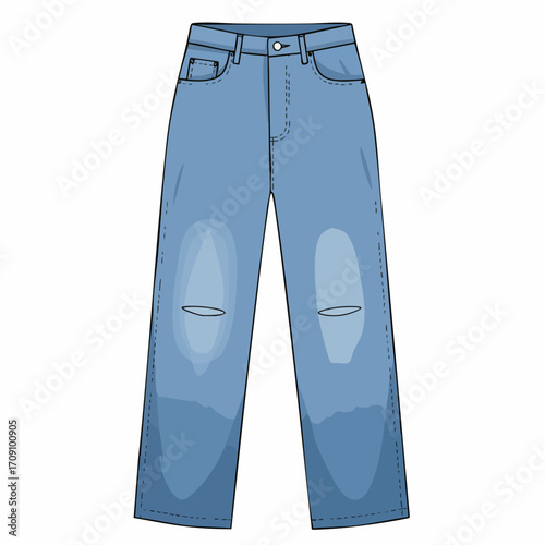 Stylish Ripped Blue Jeans Design Illustration
