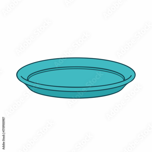 Teal Oval Serving Dish Illustration, Simple Design