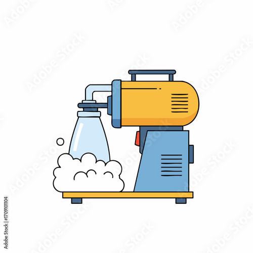 Cartoonish snow cone machine with yellow and blue color scheme