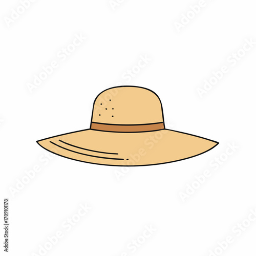 Simple Outline of a Wide-brimmed Straw Hat