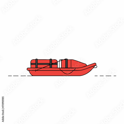 Red Rescue Boat with Life Preservers, Simple Vector Illustration