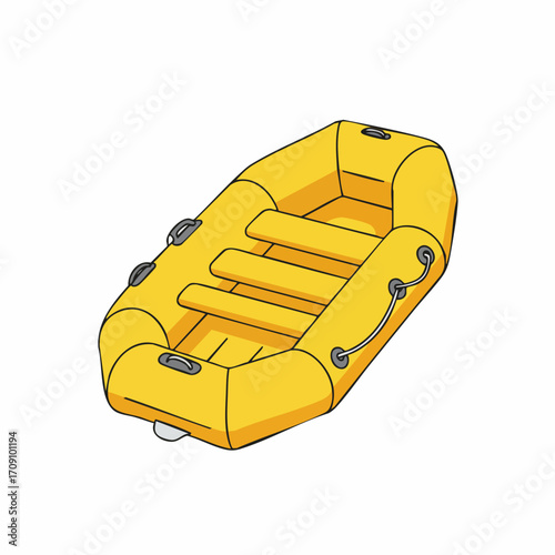 Bright Yellow Inflatable Raft with Detailed Handles and Rope Design.