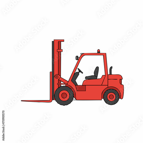 Red Forklift Illustration: Detailed View of Industrial Machinery.