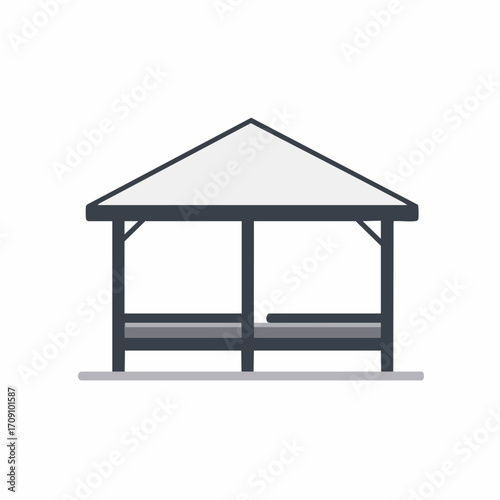 Minimalist Shelter Illustration with Gray Roof and Seating