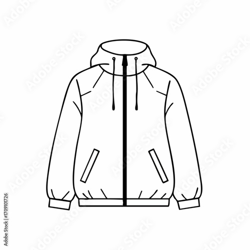 Hooded Zip-Up Jacket Technical Fashion Drawing
