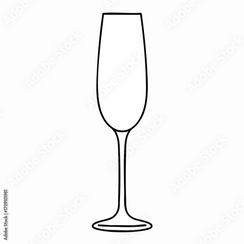 Elegant champagne flute outline with a slender stem and curved base