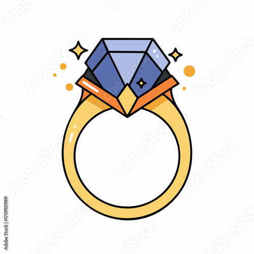 Sparkling Gold Ring with a Large Faceted Sapphire Gemstone