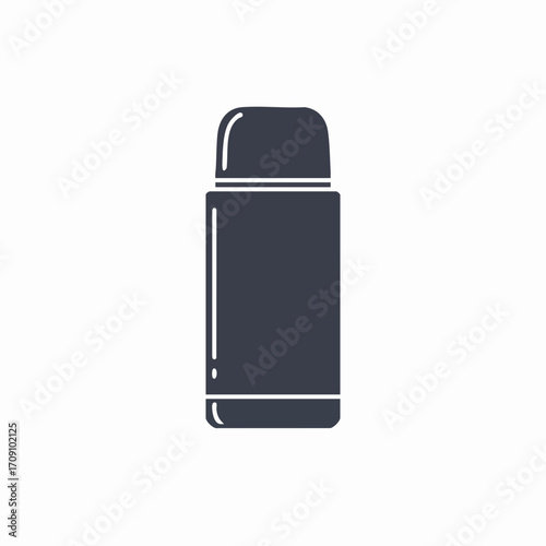 Simple Dark Blue Thermos Bottle Icon with Rounded Lid and Base