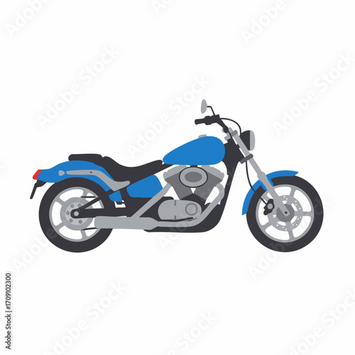 Sleek Blue Cruiser Motorcycle Side Profile Illustration