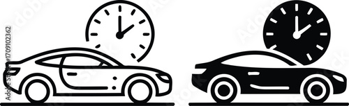 Two Cars with Clocks Symbolize Speediness and Time Efficiency in Car Rentals or Services Promoting Fast Transactions and Quick Customer Service Response