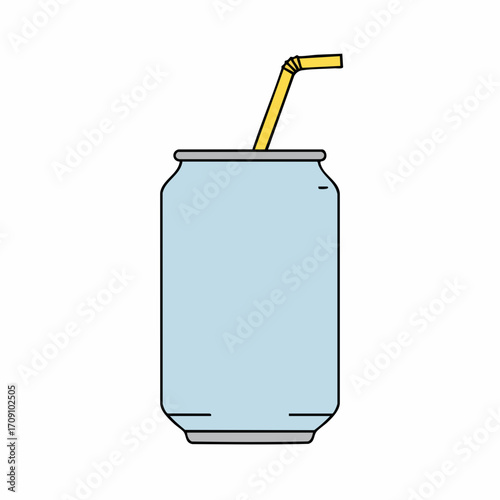 Light Blue Aluminum Can with Yellow Straw Illustration