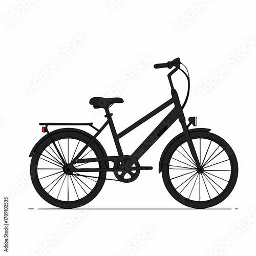 Sleek Black Bicycle Silhouette with Detailed Wheels and Accessories.