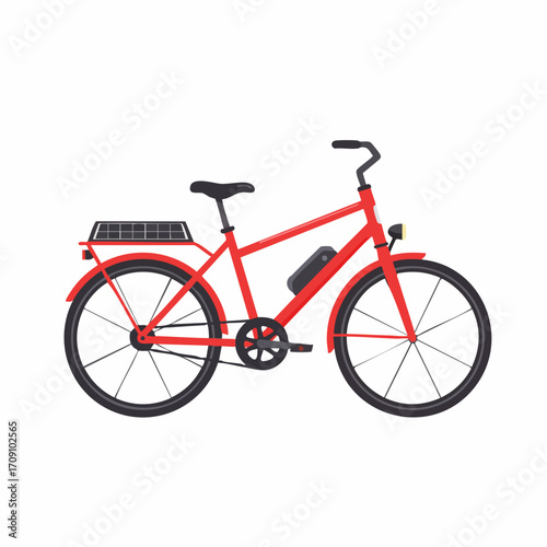 Red Electric Bicycle with Solar Panel for Sustainable Transportation