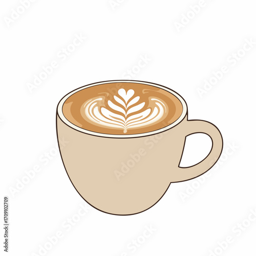 Artistic Latte Art in a Beige Cup, Featuring Leaf Design