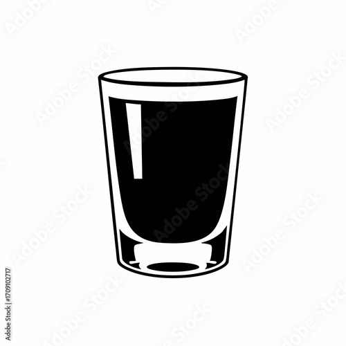 Stylized Black and White Graphic of a Full Shot Glass with Reflection