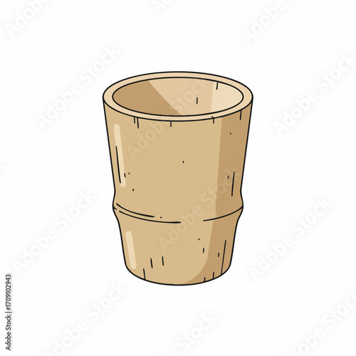 Simple Line Art Illustration of a Traditional Bamboo Cup
