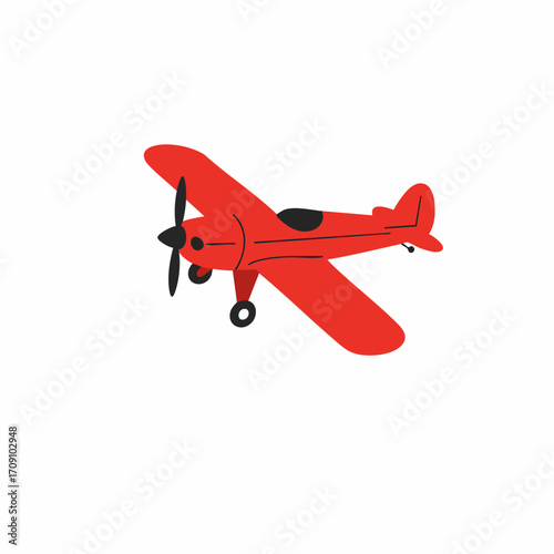 Bright Red Airplane with Black Propeller and Simple Design