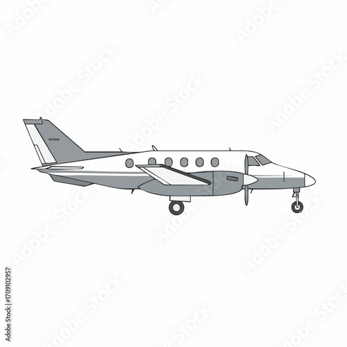 Grey and White Twin-Turboprop Airplane Side Profile Illustration