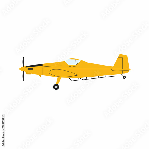 Yellow Single-Engine Propeller Airplane Side View Illustration