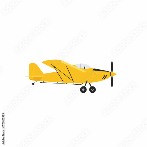 Vibrant Yellow Biplane Airplane Side Profile Illustration